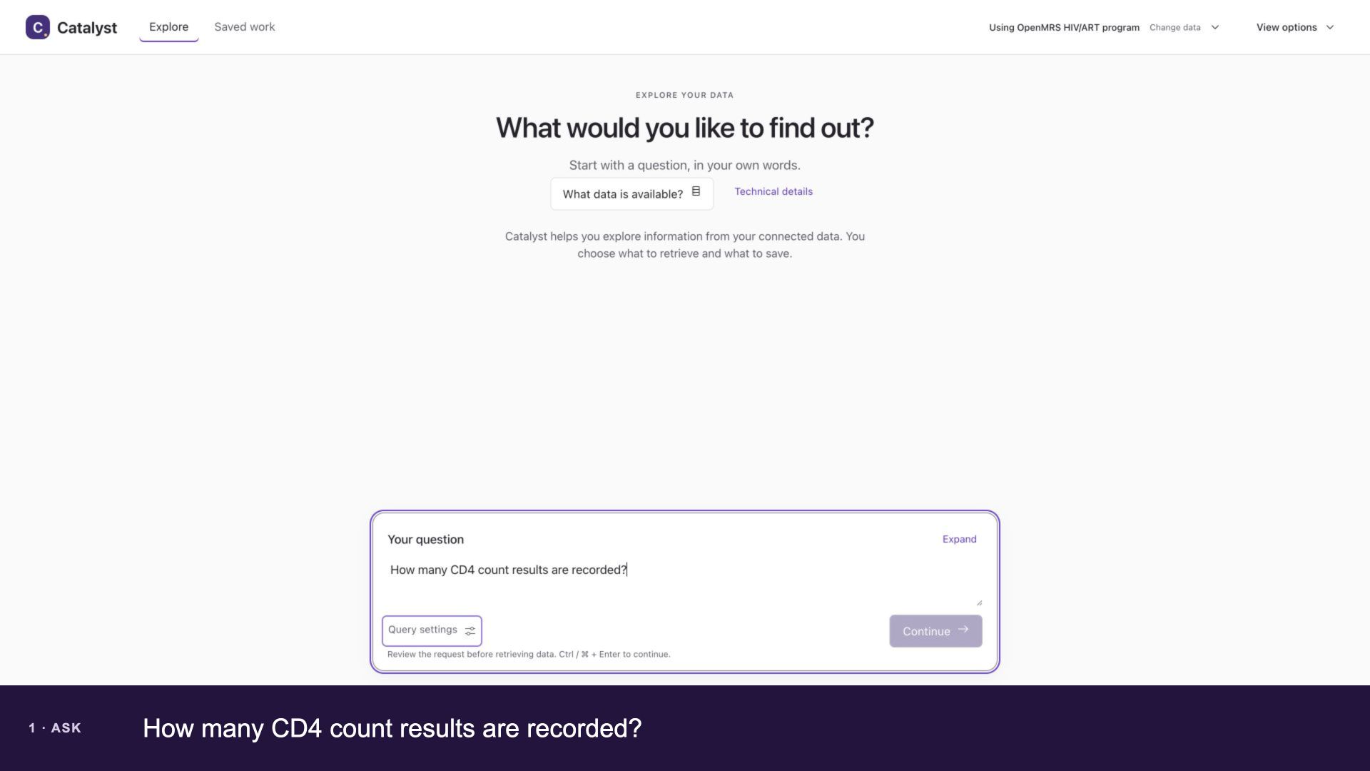 Catalyst Explore page with a question ready to prepare